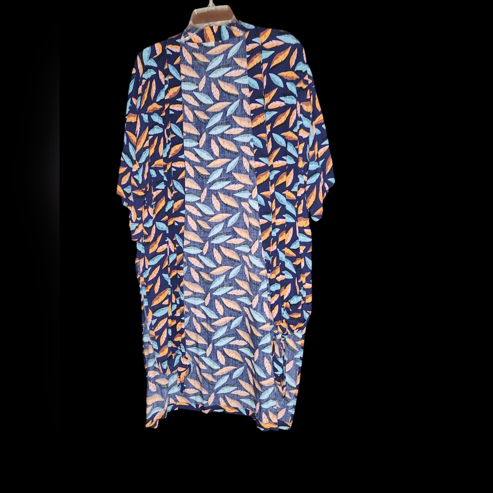 Navy Leaf Pattern Kimono Size One Size